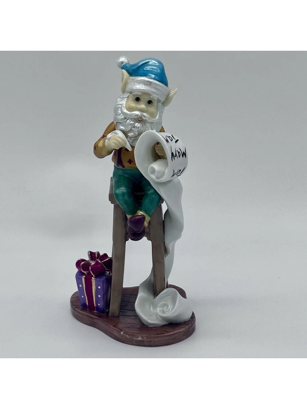 Santa’s Elf Checking The List Glazed Porcelain 24K Gold Trim Figurine by O’Well